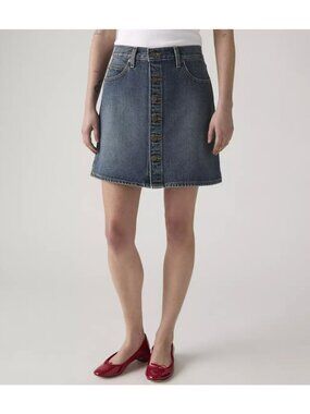 New Levi's 28 Retro Button Front Skirt Eight Track - Dark Wash Size 28